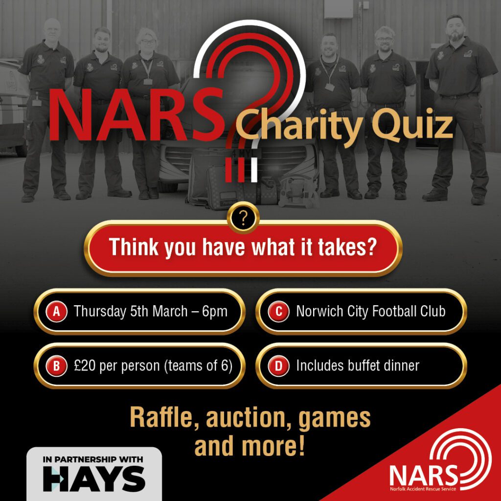 Nars charity quiz event flyer